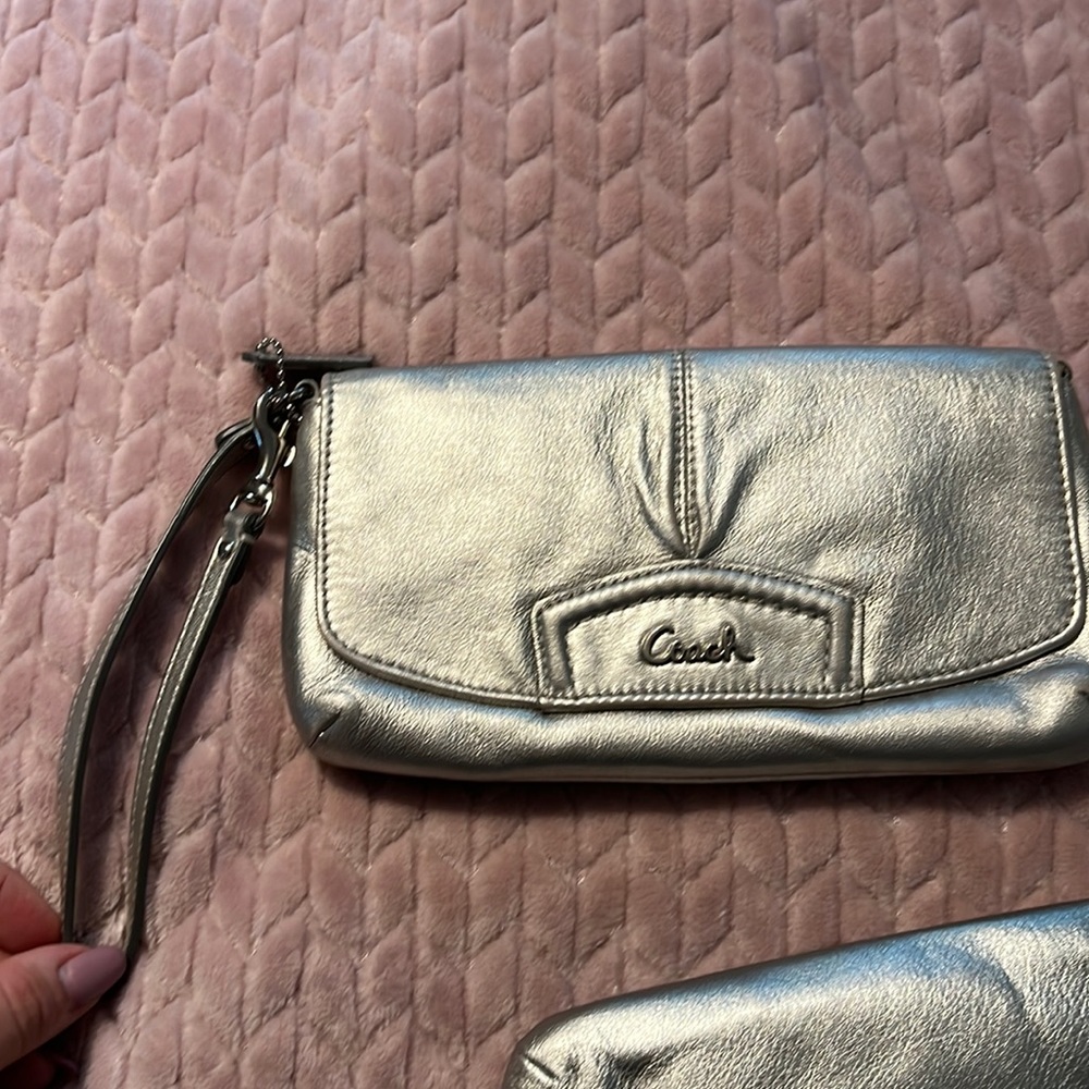 Silver coach wristlet